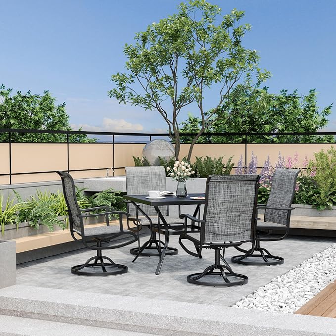 Pamapic 5-Piece Patio Dining Set, Outdoor Dining Set for 4, All-Weather Outdoor Table and Chairs with Textilene 360° Swivel Chairs for Garden, Backyard, Poolside and Deck，Gray