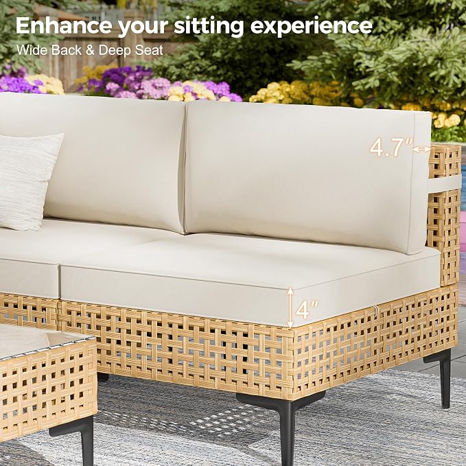 Restland 9 Piece Patio Furniture Wicker Modular Design Outdoor Sectional with Thick Cushion Large Patio Set Modern Boho Outdoor Conversation Set for Backyard, Porch