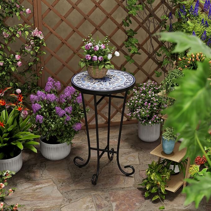Christopher Knight Home Glady Outdoor Round Side Table, Patio Bistro Table with Ceramic Top and Metal Frame, Small Decorative Accent Table for Patio Garden Porch Balcony, Celadon