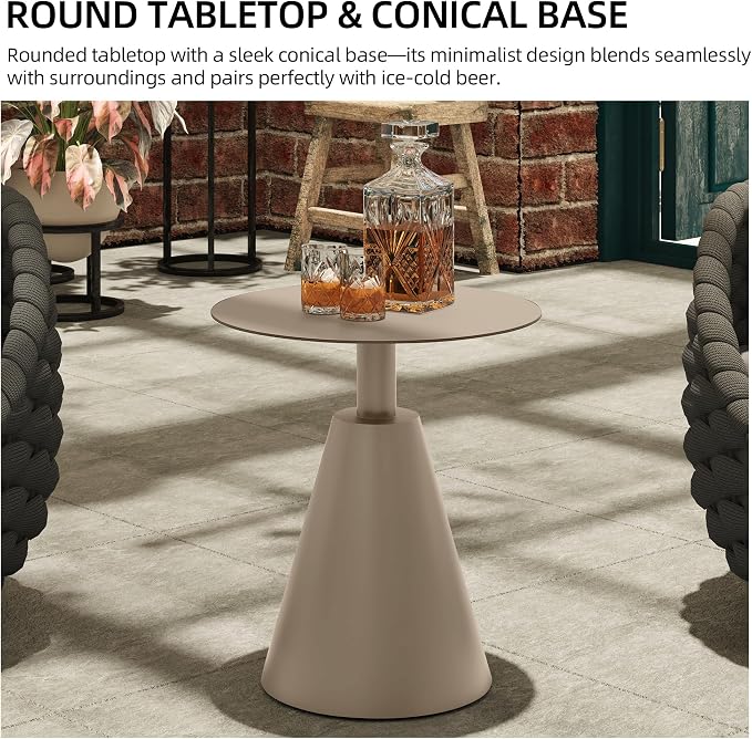 19.5" Round Outdoor Coffee Table, Weather-Resistant Aluminum Side Table for Patio, Balcony, Garden & Bedroom, Champagne
