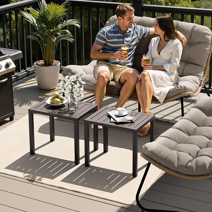 Crestlive Products Outdoor Side Table,Aluminum Rectangular Side/End Table, Small Patio Coffee Bistro Table for Outdoor Indoor (Brown)