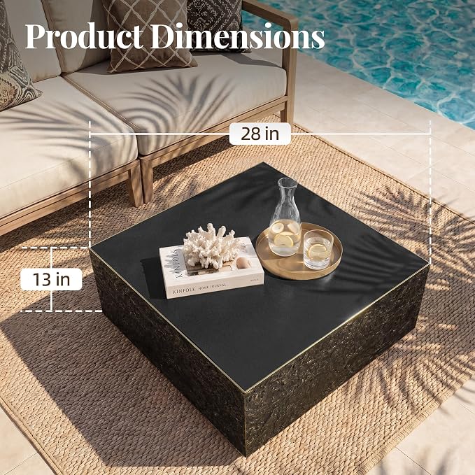 UPHA 28" Square Outdoor Coffee Table, Modern Hollow Concrete Patio Table, Small Minimalist Low Accent Table for Living Room, Balcony, Deck, Backyard, Bronze
