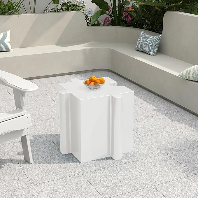 Christopher Knight Home Daton 3 Piece Interlocking Outdoor Side Table Set, Modular Lightweight Concrete Coffee Table, Convertible MGO End Table for Indoor&Outdoor, Design for Creative Set Up, White