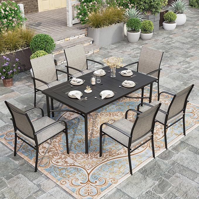 HERA'S HOUSE 64" Outdoor Dining Table with Umbrella Hole, Rectangular Patio Garden Backyard Lawn Table