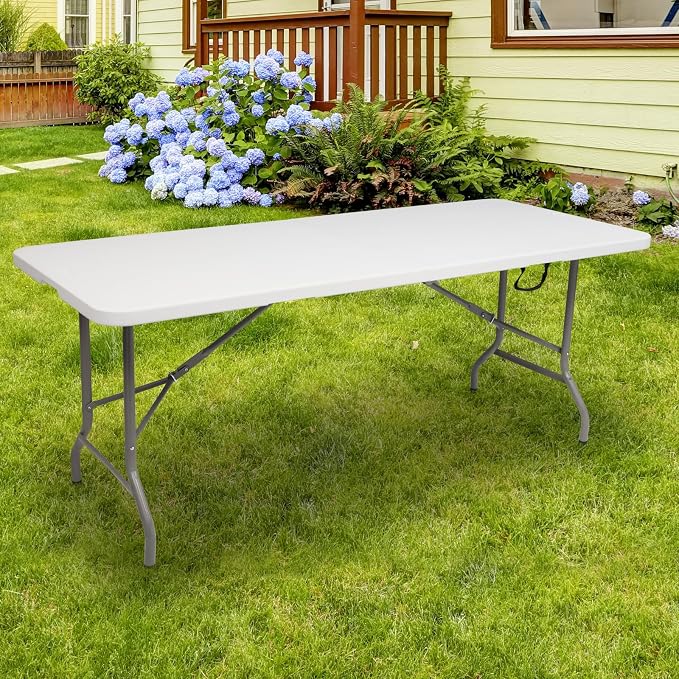 6 Feet Foldable Table with Steel Legs,6FT Heavy Duty Folding Portable Table Perfect for Party, Dining, Wedding, Events, Picnic Indoor, Outdoor, Camping, Utility