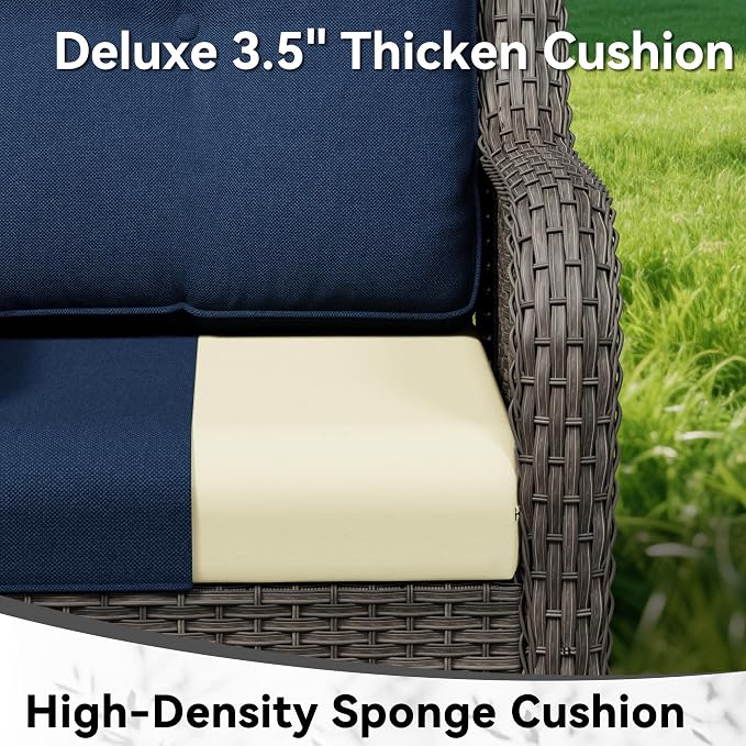 6 Piece Outdoor Wicker Patio Furniture Set, Outdoor Swivel Rocker Patio Chairs Set with Thickened Olefin Cushions, High Back and Deep Seating, Hand-Woven PE Rattan for Porch, Deck