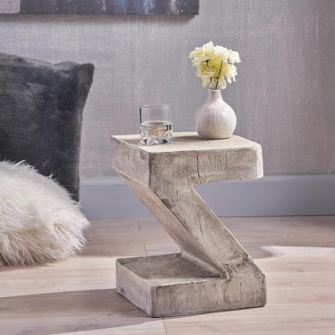Concrete Side Table, Outdoor Side Table for Patio, 12.5" Outdoor Accent Table Patio Side Table End Table in Light Gray for Garden, Balcony, Couch, No Assembly