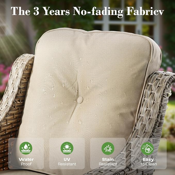 ovios 6 Piece Outdoor Patio Furniture with 3 Seat Sofa,Rattan Wicker Coversation Set with High Back,Sectional Single Sofa with Ottoman for Outside Porch Balcony Backyard Pool, Beige