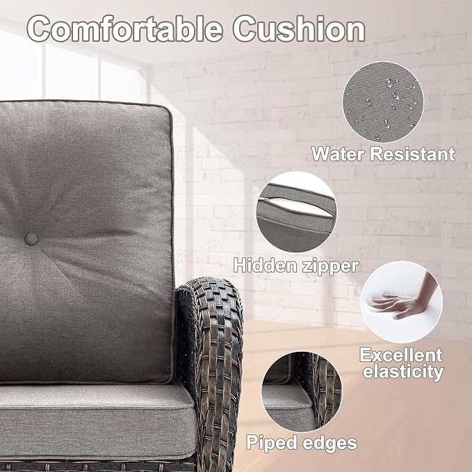 Belord Patio Furniture Swivel Glider PE Wicker Chairs, Outdoor Swivel Rocker Seating with Cushions for Porch Deck Balcony, Brown/Gray