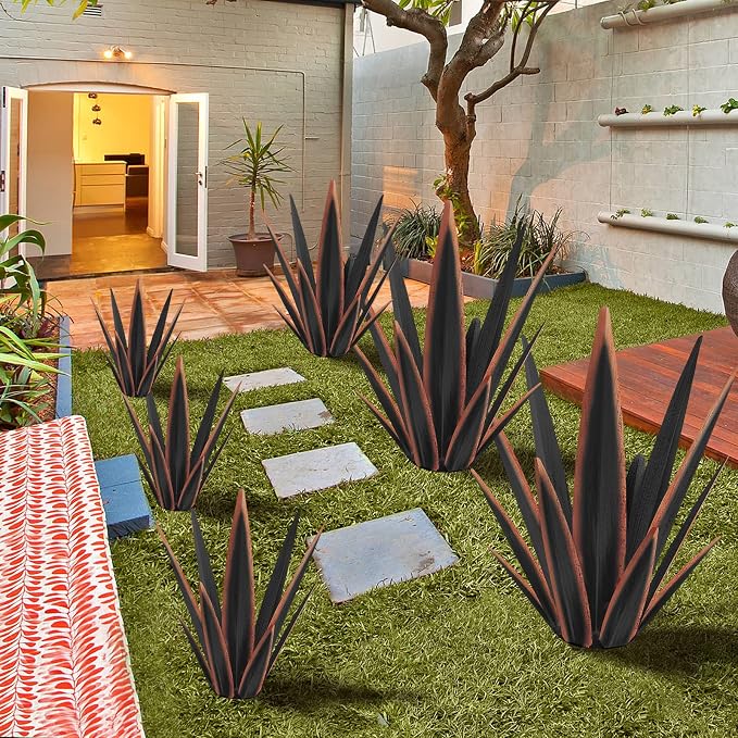 KODIBO 24" Metal Agave Plant Outdoor Decor, Large Garden Sculpture, Black | Outdoor-Resistant, Hand-Painted Metal Plant, Tequila Rustic Sculpture, Desert Steel Yard Art, Mexican Style Garden Decor