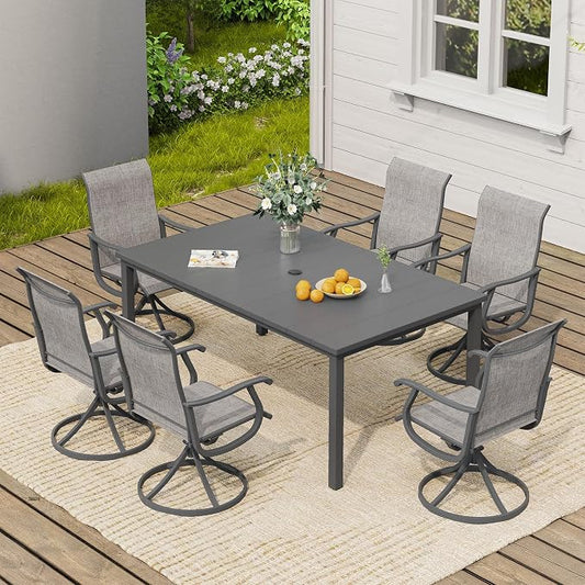 VICLLAX 7 Pieces Patio Dining Set, Patio Furniture Set of 6 Patio Swivel Dining Chairs and Rectangular Patio Table, Grey Chairs & Dark Grey Tabletop