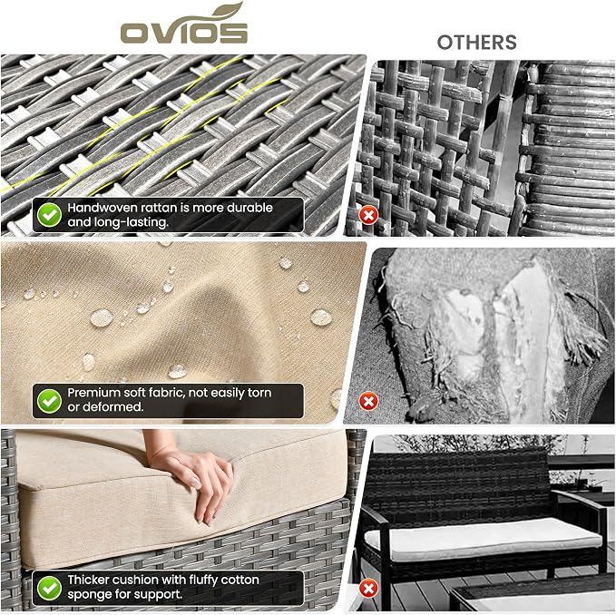 ovios 7 Pieces Patio Furniture Set, Outdoor Wicker Sofa Couch with Swivel Chairs, Rocking Glider Rocker with Comfy Cushions All Weather Rattan Conversation Set, Beige