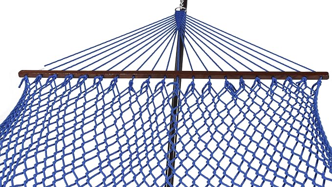 Island Escape Rope Hammock and Stand Set (Mocha Stand and Dark Blue Hammock)
