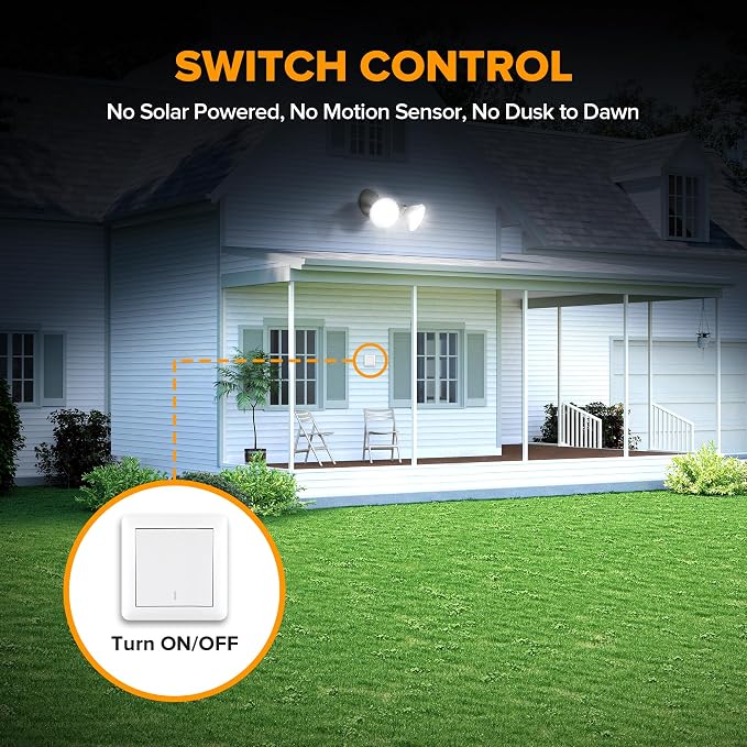 LUTEC 6 Pack Adjustable Twin Par Holder Outdoor Flood Lights, Switch Controlled Security Lights, Floodlights Fixture, Waterproof Exterior Max 300 Watt Par38 Flood Light for Garage, Yard, Porch-Black