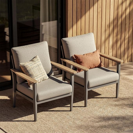 Aluminum Outdoor Patio Furniture Set, 2-Piece Outdoor Sofa with 5.1" Thick Cushions, Outdoor Couch for Balcony, Porch, Gray