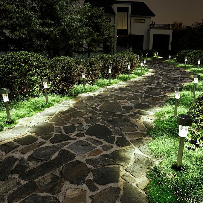 SOLPEX 16 Pack Solar Lights Outdoor, Stainless Steel Solar Pathway Lights | Solar Lights Outdoor Waterproof ,LED Landscape Lighting Walkway for Landscape/ Patio/Lawn/Yard/Driveway-Cold White