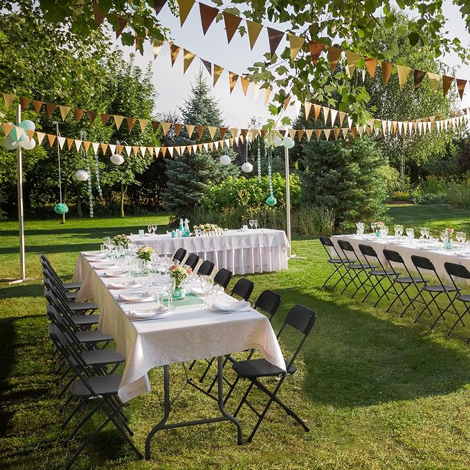 VINGLI 6 FT Plastic Folding Table Set with 8 Black Folding Chairs for Picnic, Event, Training, Outdoor Activities, at Home and Commercial Use