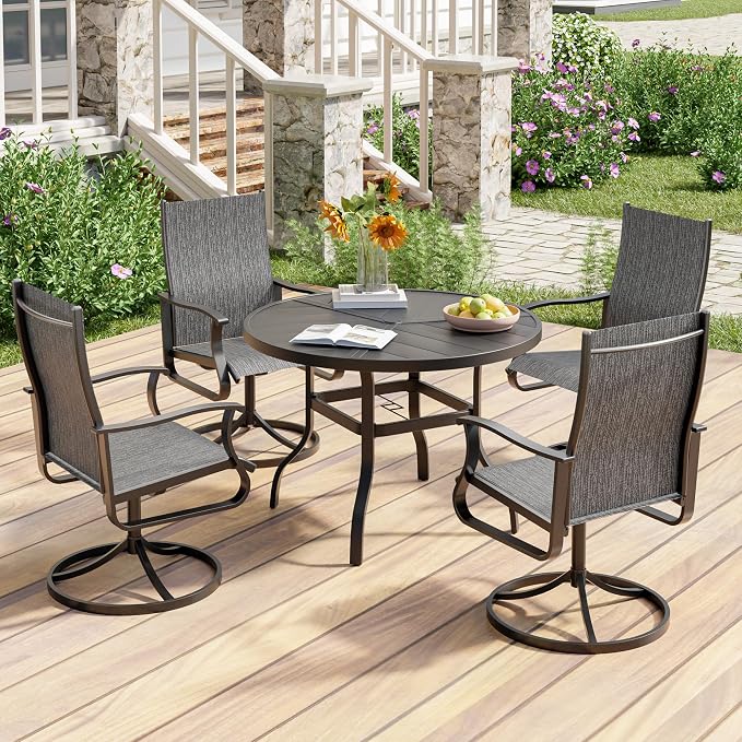 UDPATIO 5 Piece Outdoor Patio Table and Chairs Set with 39" Round Table & 4 Patio Swivel Chairs with All Weather Textilene High Back & Metal Frame, Patio Table with Chairs, Outdoor Patio Dining Set
