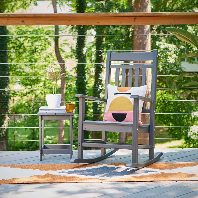 Shine Company Adirondack Square Outdoor Side Table, HDPE Resin End Table, Weatherproof Small Table, Gray