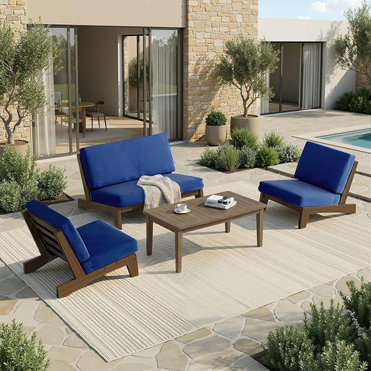 Pia Ricoo 4 Piece Patio Furniture Sets, Outdoor Furniture with 2 Chairs & Coffee Table, Patio Conversation Set for Backyard, Deck, Lawn, Navy