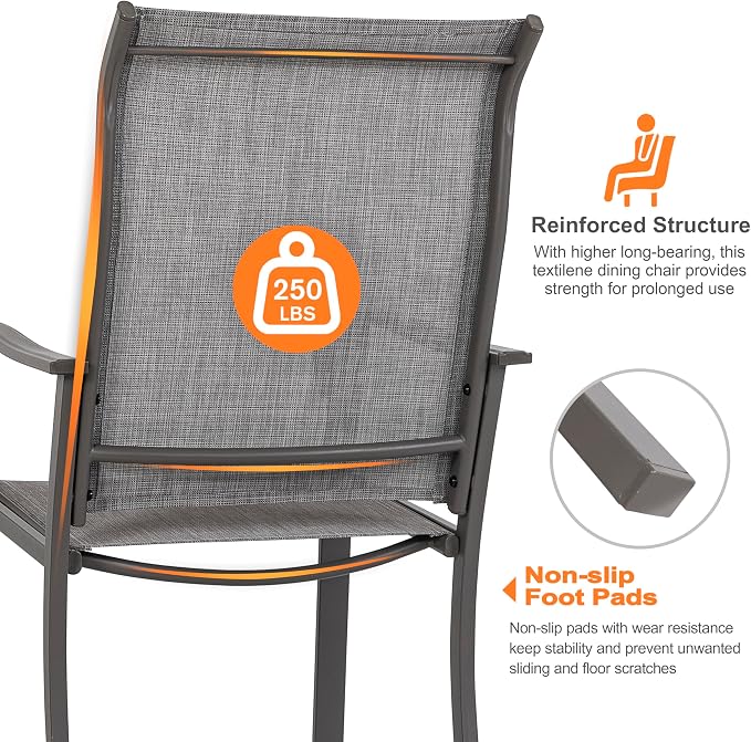 NUU GARDEN Outdoor Patio Dining Set 7 Piece Furniture Set Including 61"x37" Rectangular Outdoor Metal Patio Dining Table and 6 Gray Textilene Chairs for Garden, Patio and Poolside Backyards