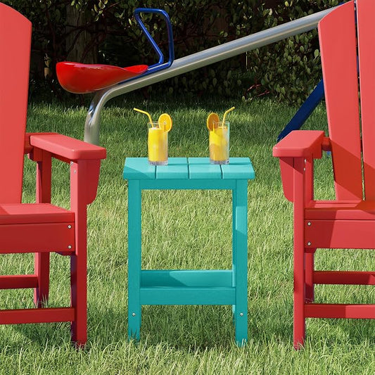 Costaelm Kids Outdoor End Table, Small Patio Table, Outdoor Side Table Porch Table Adirondack Patio Side Table for Outside, Pool, Porch, Garden, Turquoise