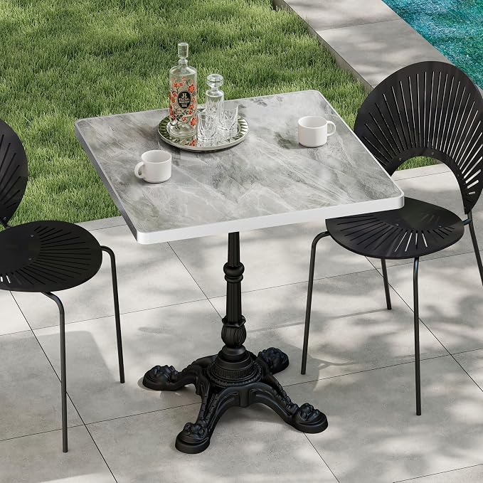 31.5" Sintered Stone Square Dining Table for 2-4 People, Marble Look Bistro Table with Heavy Duty Cast Iron Base for Outdoor Patio Garden Cafe, Living Room Balcony, Commercial Grade Small Space, Grey