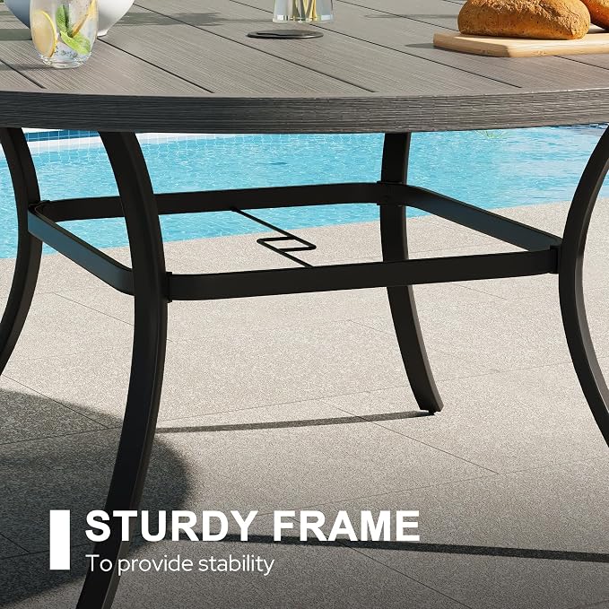 VICLLAX 7 Pieces Outdoor Dining Set, Patio Furniture Set Includes 50" Round Metal Table W/ 1.9" Umbrella Hole and 6 Padded Textilene Swivel Chairs for Porch, Lawn, Garden, Backyard