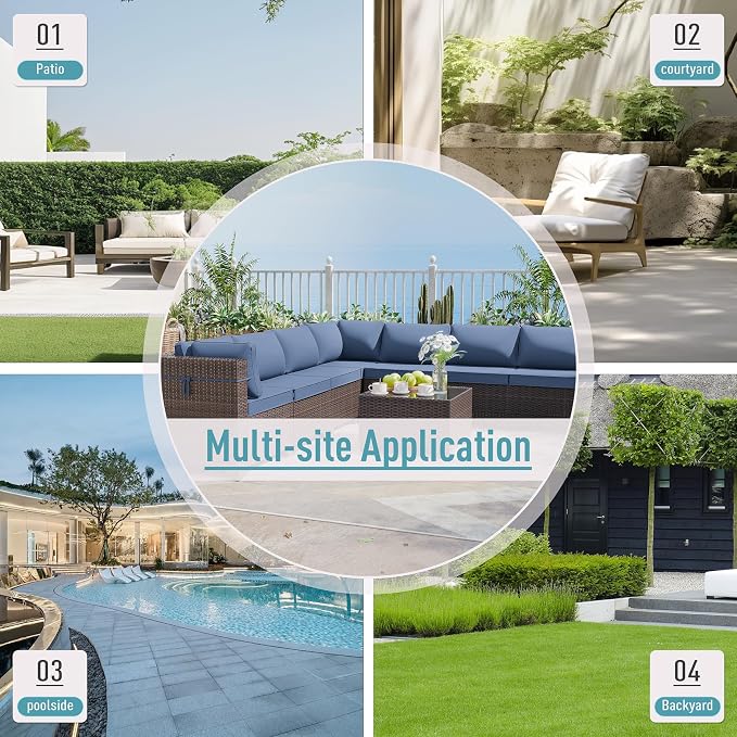 ALAULM 5 Pieces Patio Furniture Set Wicker Patio Conversation Set, Outdoor Sectional Furniture w/Coffee Table & Washable Seat Cushions-Dark Blue