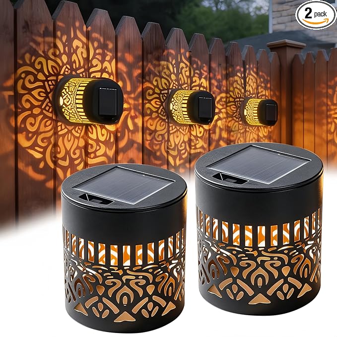 2 Pack Solar Mandala Projection Lights Outdoor, Waterproof Garden Decor | Lotus Pattern Solar Mandala Projector Lights, Auto On/Off, IP65 Waterproof for Fence, Garden & Patio Decor
