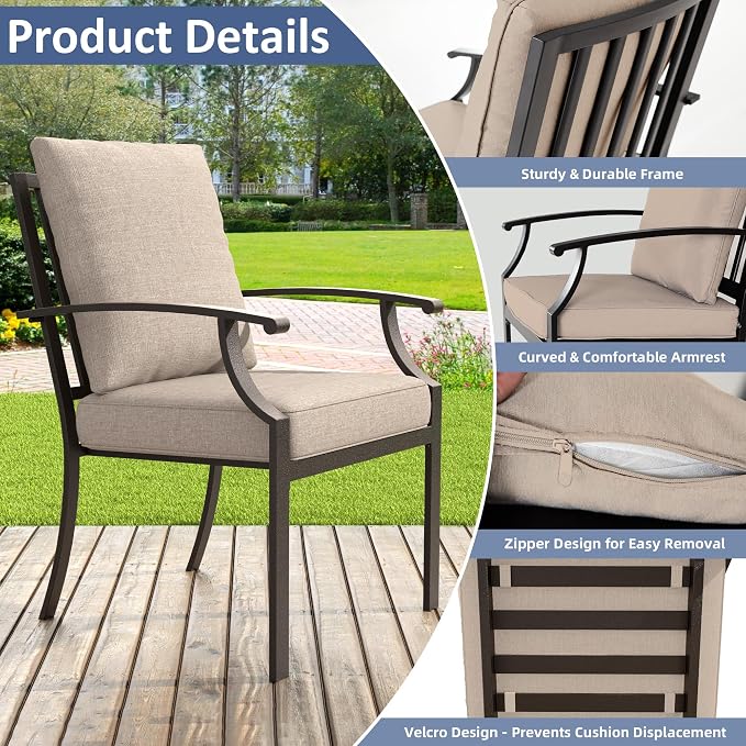 ALAULM 7-Piece Patio Dining Table and Chairs for 6 Outdoor Dining Set with 2 Swivel Chairs Patio Dining Sets with Rectangular Metal Table with Umbrella Hole for Patio, Backyard, Garden-Sand