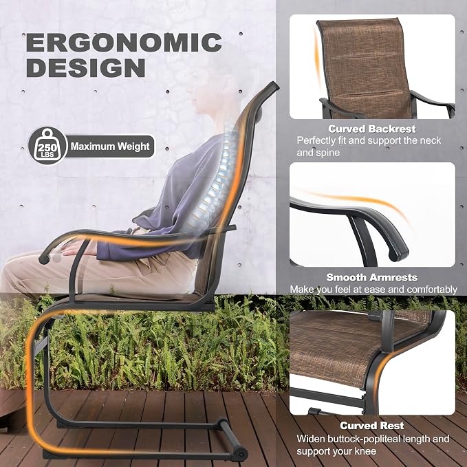 NUU GARDEN 7 Piece Patio Dining Set, 6 Padded Textilene Chairs and 61" Rectangular Dining Table with 1.77" Umbrella Hole, Outdoor All Weather Furniture Set for Garden, Patio, Brown and Black