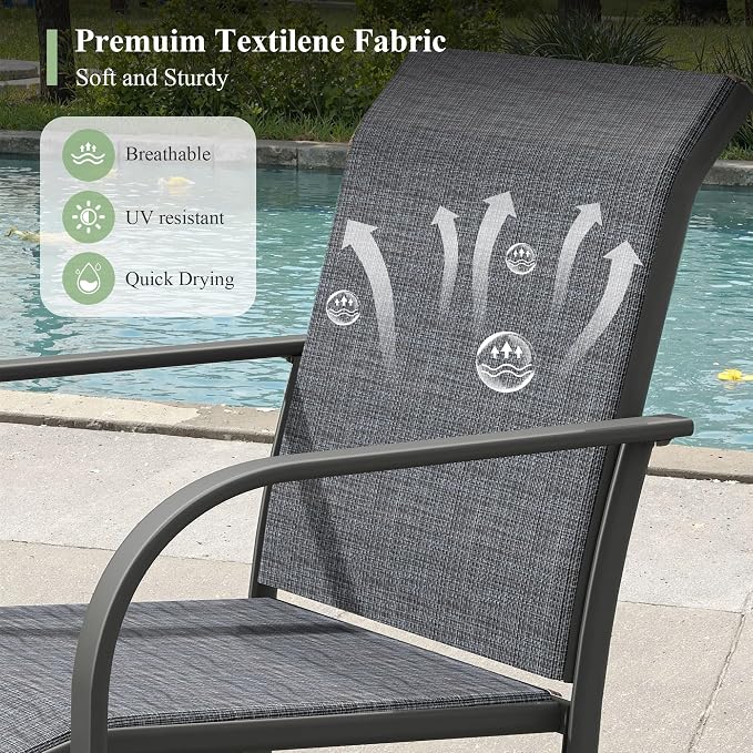 Patio Table and Chairs Set for 8, Outdoor Dining Set with 8 Stackable Dining Chairs and 53" x 53" Metal Slatted Round Dining Table for Porch, Deck, Lawn, Garden, Grey & Dark Grey