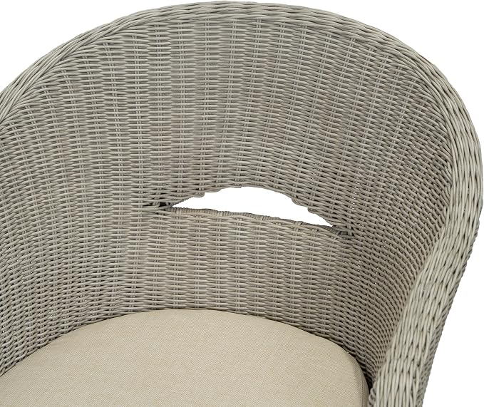 Christopher Knight Home Ambes 5 Piece Acacia Wood Outdoor Dining Set for 4, Patio Dining Table and Chair Set with Curved Rattan Backrest & Cushions, Outdoor Dining Table Set, Beige+Grey Ash+Brown