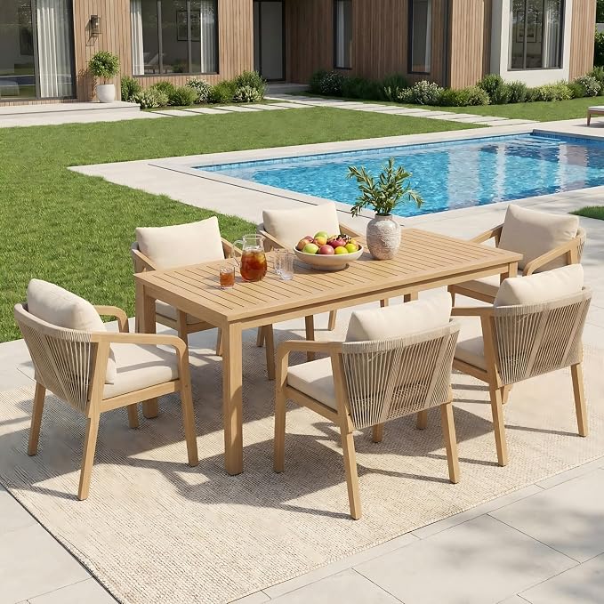 Wisteria Lane Acacia Outdoor Dining Table, 69"×32" Patio Dining Table with Umbrella Hole, All-Weather Solid Wood Outdoor Patio Table for Deck, Garden, Poolside, Lawn