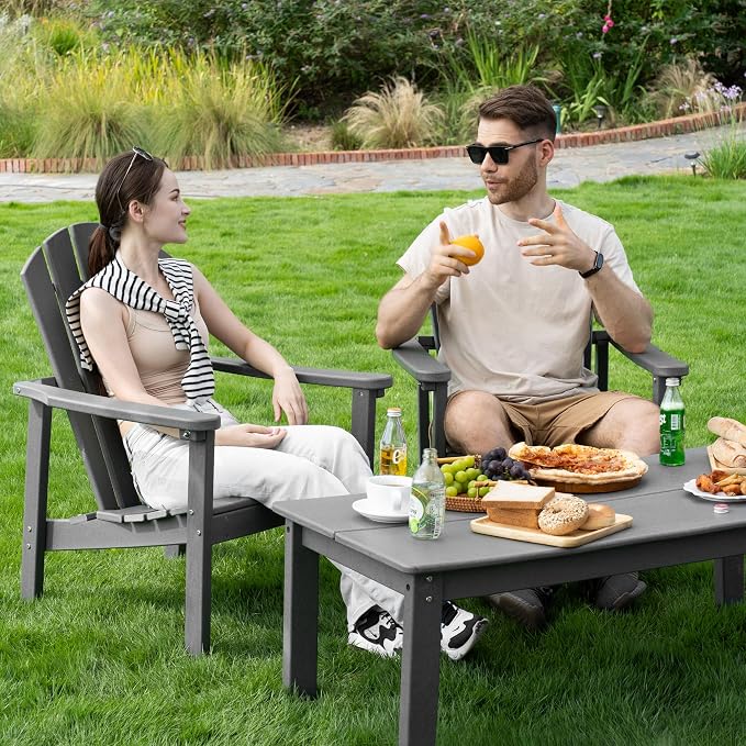 nevilywood Compact Stackable Adirondack Chairs Set of 4,HDPE,380lbs,Grey | 26.3" Wide HDPE.All-Weather Outdoor.Maintenance-Free.Stackable for Storage.25°Curved Straight Backrest.Quick Assembly