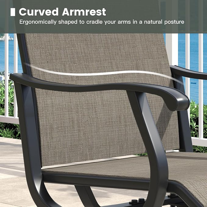 Outdoor Dining Set for 4, 40.7" Metal Round Outdoor Dining Table with Umbrella Hole and Sling Patio Swivel Chairs, 5 Pieces Patio Table and Chairs Set for Garden, Mixed Brown and Walnut