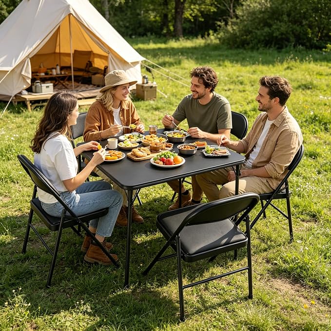 BOOSDEN Foldable Table, Folding Table for Indoor and Outdoor Use, 2.6 ft Square Card Table, Collapsible Design, Lightweight and Durable, Fold Up Tables, Ideal for Camping, Dining, Picnic, Black