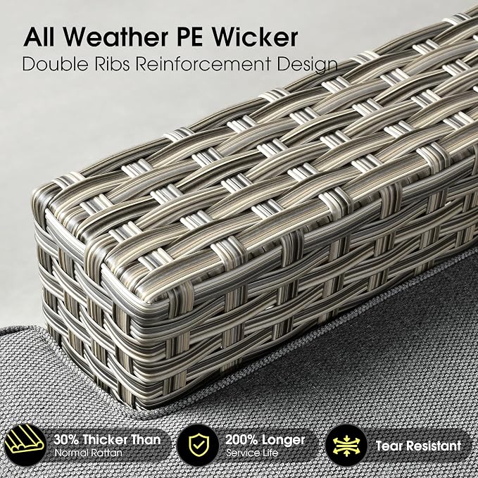 Outdoor Sectional Patio Furniture Set,7 Pieces All Weather Rattan Wicker Conversation Sets,Out Door Furniture with Ottoman Single Chair,Dark Grey