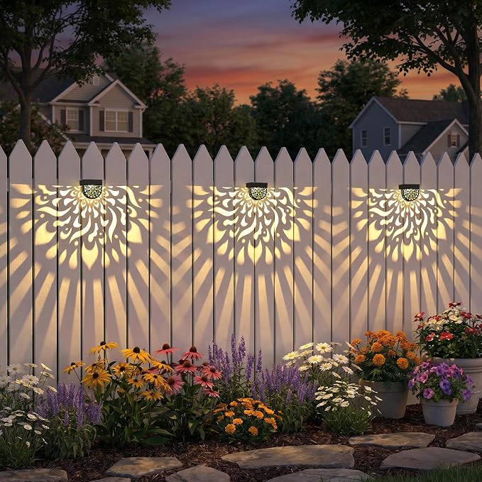6 Pack Solar Fence Lights Wall lihgts Outdoor Decorations Solar Powered Step Deck Lights Warm Yellow Light Waterproof Decorative Lighting for Garden, Front Door, Backyard (Black)