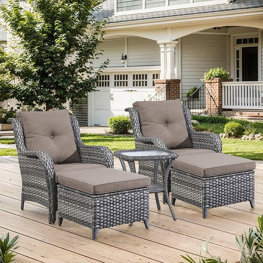 Belord Outdoor Wicker Furniture 5 Pieces Patio Furniture Set Patio Chairs with Ottomans and Side Table Conversation Set for Porch Garden Deck Balcony Poolside