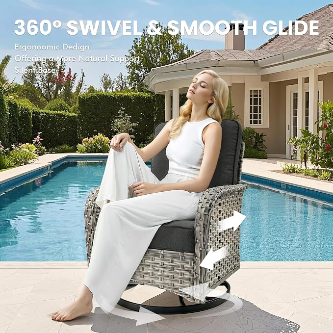 8 Pcs Patio Outdoor Furniture Set - All Weather Wicker Outdoor Sectional Sofa Couch with Swivel Rocking Chairs and Coffee Table,Patio Modular Rattan Conversation Set for Garden Deck Yard,Black