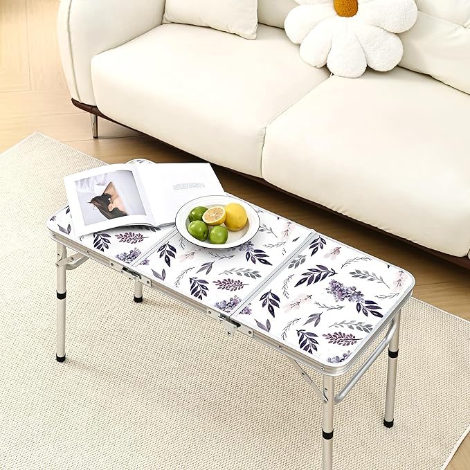 Yriuat Folding Camping Table 3ft Portable Picnic Table Adjustable Height Small Card Table Aluminum Foldable Lightweight with Carry Handle for Outdoor Indoor Hiking Camp BBQ Beach (Misty Lilac)