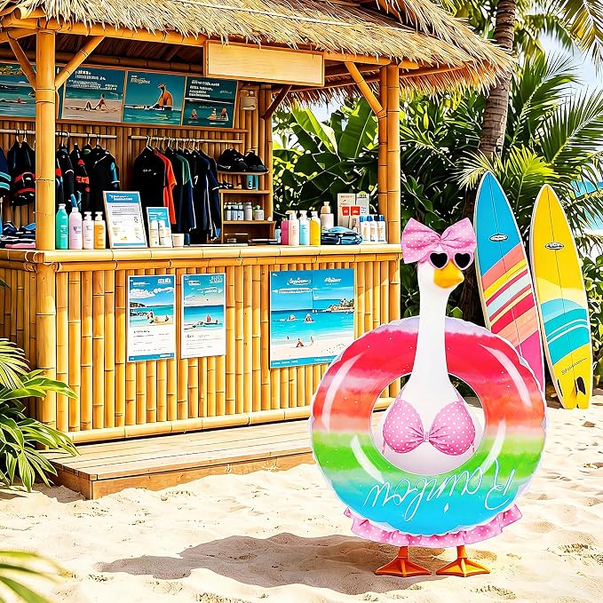 23 in Porch Goose Summer Outfit Bikini, Hawaiian Porch Goose Swimsuit Clothes Costume Accessories with Bow Glasses Swim Ring for 23" Summer Goose Garden Patio Statue Decor (Pink)