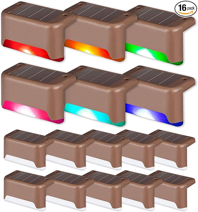 SOLPEX Color Changing Solar Deck Lights, 16 Pack Waterproof LED Lights | Step Lights for Decks,Stairs,Fences,Yards and Patios