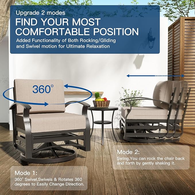 Kullavik Aluminum Patio Furniture Set,6 Piece Modern Metal Outdoor Patio Furniture w/5.1'' Thick Cushion and Swivel Chairs,Patio Conversation Sets for Porch,Deck,Sand