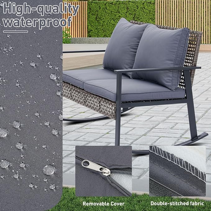 Ainfox Patio Furniture Set 4 Pieces, Patio Wicker Rattan Swivel Rocker, Outdoor Swivel Rocking Chairs Set with Loveseat, Garden Conversation Bistro Sets for Porch, Pool, Backyard Grey