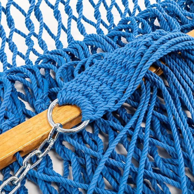 Original Pawleys Island Deluxe Coastal Blue DuraCord Rope Hammock – 13 ft. x 65 in, 2-Person, 450 lb Capacity, Oak Spreader Bar, Zinc-Plated Hardware, Handcrafted in the USA