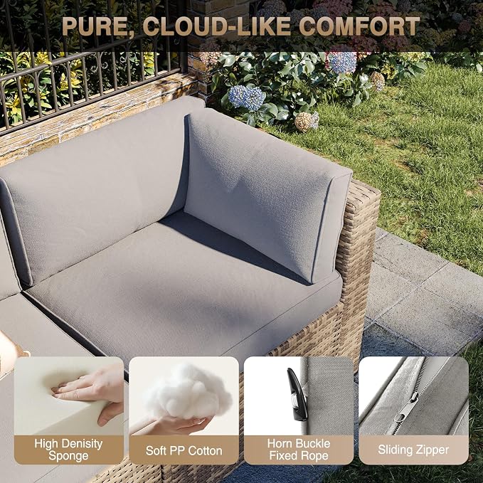 Aoxun Patio Furniture Sets, 7-Piece Outdoor Patio Furniture with Thick Cushions, Wicker Outdoor Conversation Set Sectional Sofa for Backyard, Poolside, Garden (Included Waterproof Cover