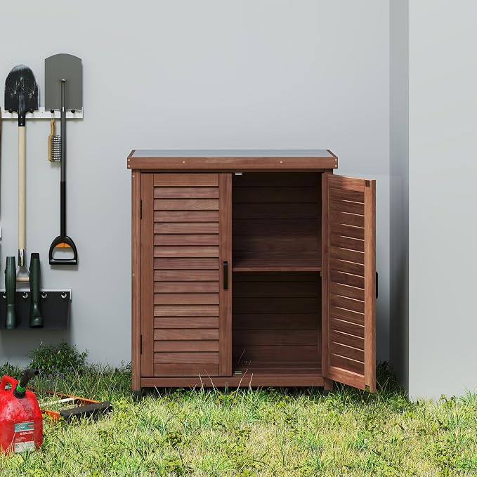 Wooden Outdoor Storage Cabinet, Outdoor Bar Table Cabinet with Storage, Outdoor Buffet Sideboard for Patio, Garden, Potting Bench, TV Stand, Bar Table, Balcony, Brown